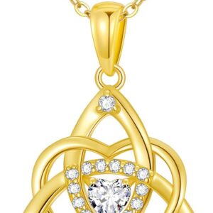 9k Real Gold Celtic Knot Heart Necklace for Women, 375/9ct Yellow Gold Heart Cut Moissanite Trinity Love Knot Pendant Jewellery Gifts for Mother's Day Birthday 40 + 5 cm