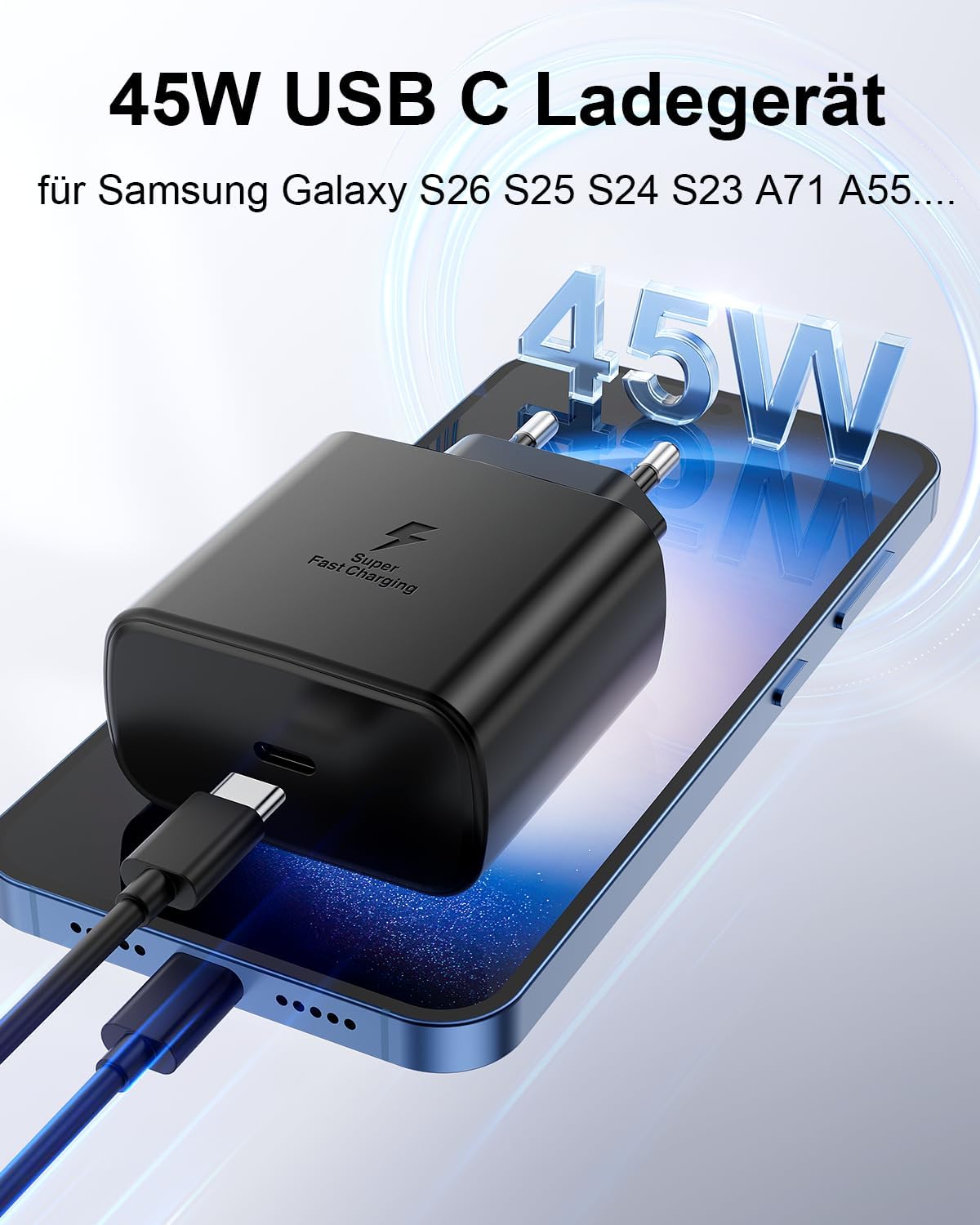 45 W USB C Charger for Samsung, 2 Pack Mobile Phone Quick Charger with 2 m Charging Cable, Type C Fast Charger for Samsung Galaxy S26 S25 S24 S23 Ultra 5G A56, iPhone 17 16 15.45 W Charger Super Fast – Bild 2