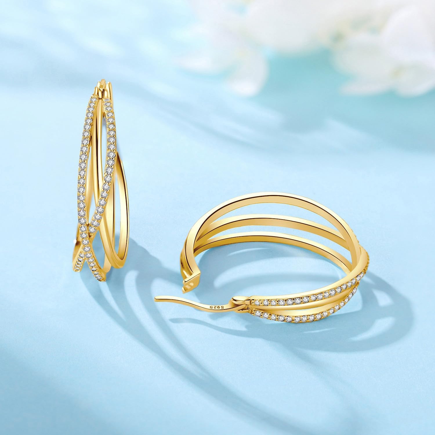 Gold-Plated Earrings Silver 925 Hoop Earrings for Women Gold Earrings for Women Earrings Gold Earrings Women's Earrings Women's Gold Jewellery Gifts – Bild 4