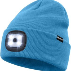 Memoryee Illuminated Hat with LED Light, 4 LED Lamps, USB Rechargeable, Running, Hiking, Hands-Free Headlamp, Winter Warm Knitted Hats, Gifts for Men and Women