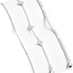 Women’s Bracelet 3-Piece Set Silver 925 Sterling Silver Adjustable Silver Jewellery Nickel and Lead Free Suitable as a Birthday Gift for Women and Girls