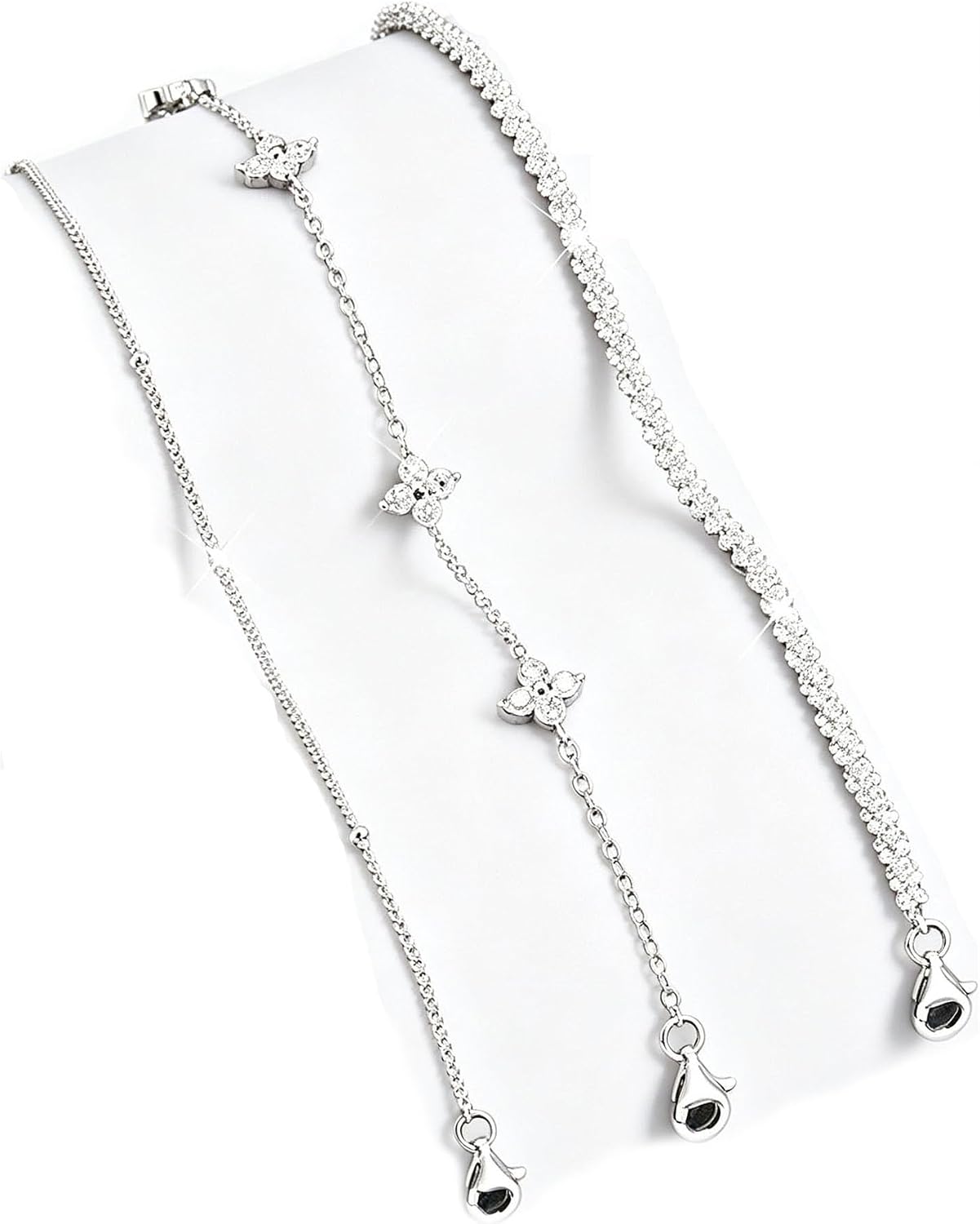 Women's Bracelet 3-Piece Set Silver 925 Sterling Silver Adjustable Silver Jewellery Nickel and Lead Free Suitable as a Birthday Gift for Women and Girls