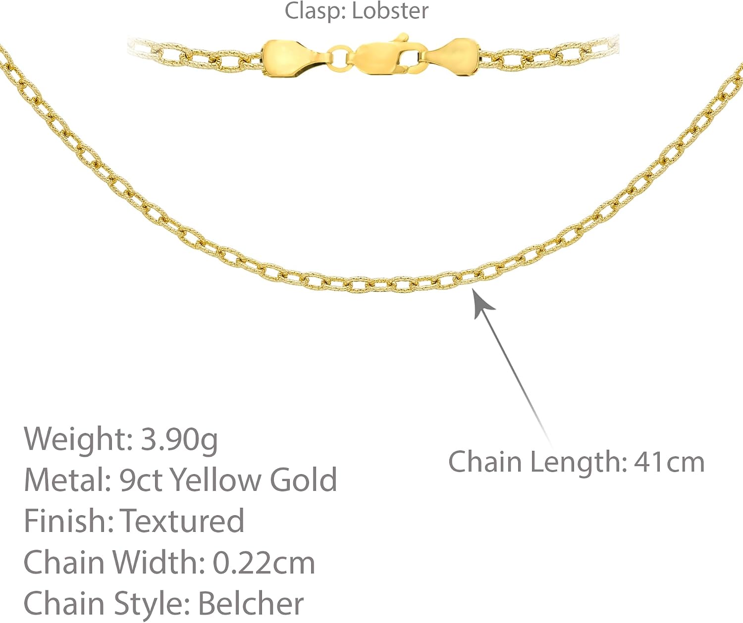Unisex Twist gemustert Oval Belcher Halskette 9k (375) Gelbgold – Bild 3