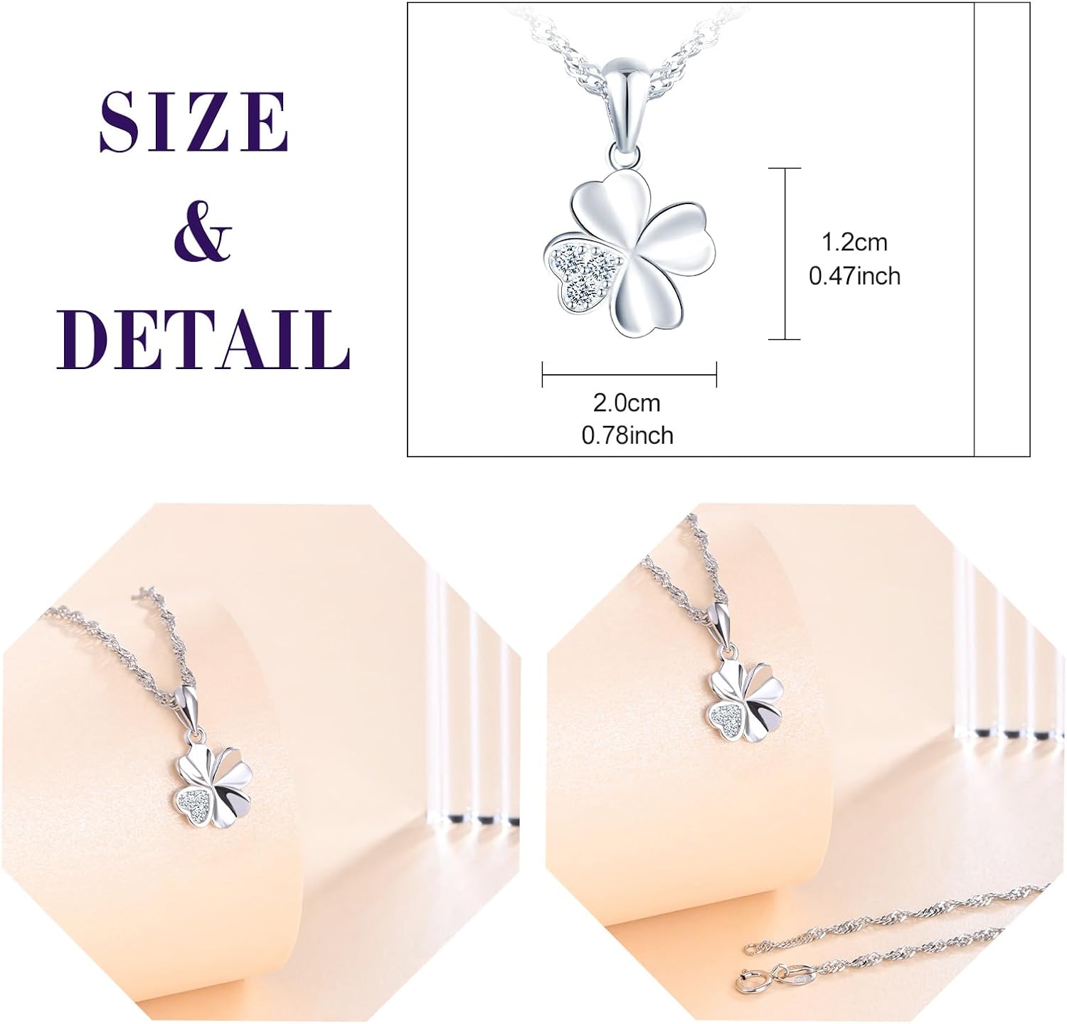 Women's Necklace with Clover Leaf Cubic Zirconia Four Leaf Lucky Charm Pendant Made of 925 Sterling Silver Necklace for Women Girls – Bild 2