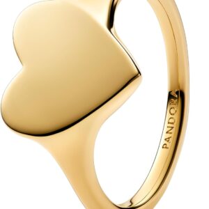 PANDORA Moments 163988C00-56 Engraved Heart Ring 14 Carat Gold-Plated Sterling Silver Size: 56