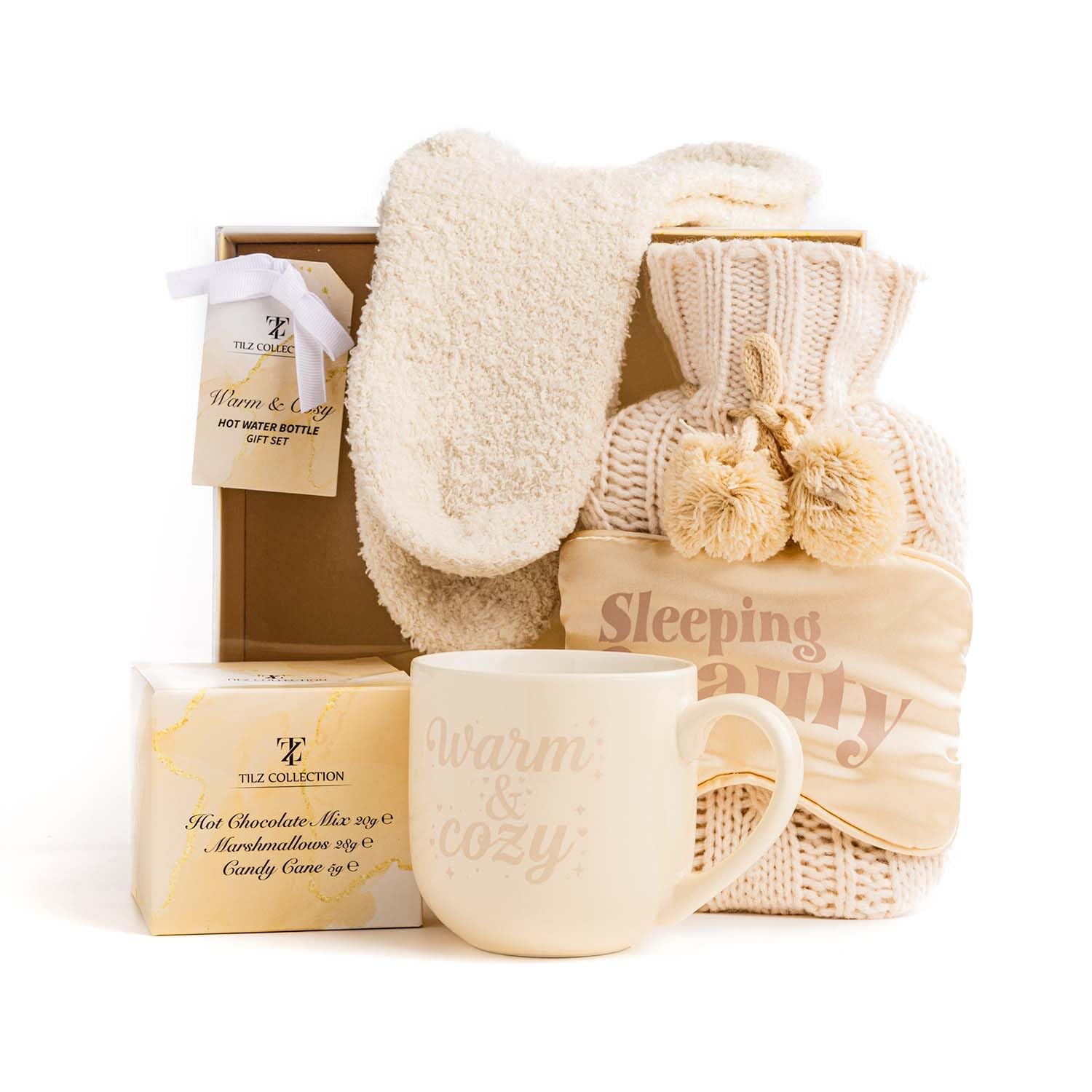 Hot Chocolate Gift Set with Mug Marshmallows and Mini Winter Hot Water Bottle Gift Sets with Hot Water Bottle Cover Cosy Present for Women Men Adults – Bild 2