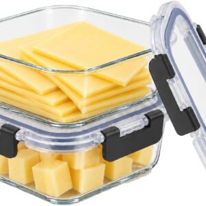 Cheese Box Fridge Set of 2 Glass with Lid 4 Locking Clips for Cheese