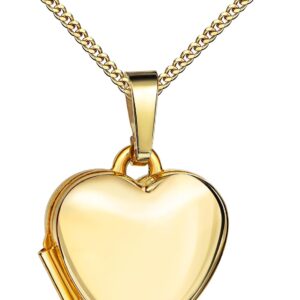 Small Heart Pendant Locket 333 Gold Heart Amulet for 2 Pictures to Open for Women with Necklace and Jewellery Case
