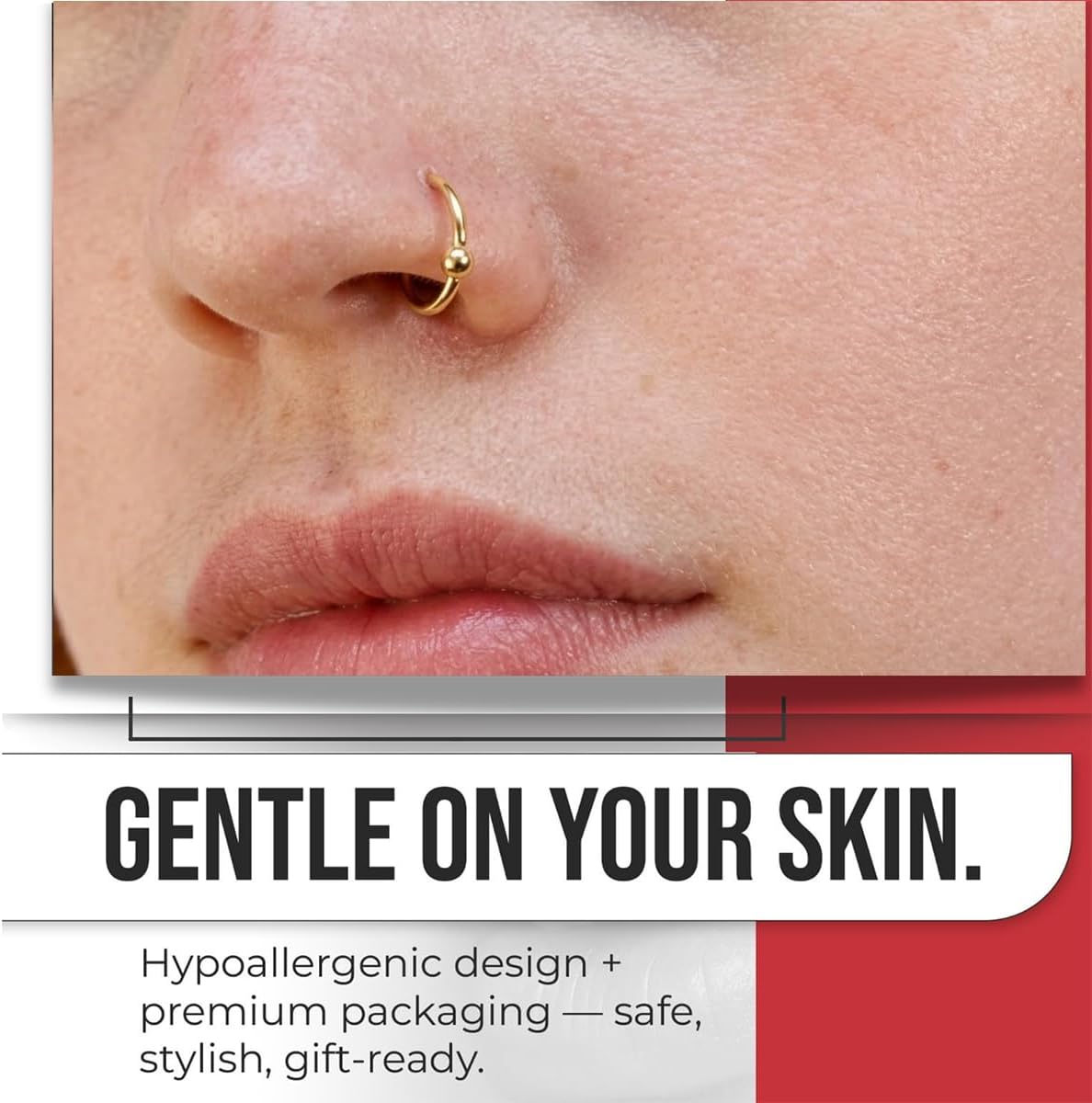 Monster Piercing 9K Gold Nose Ring Nose Piercing 22 Gauge - 8 mm or 10 mm Diameter Open Nose Ring Nose Piercing Women Men – Bild 5
