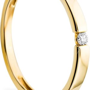 OROVI Women’s Engagement Ring, Gold Solitaire Ring, Diamond Ring, 9 Carat (375) Yellow Gold and 0.03 Carat Diamond