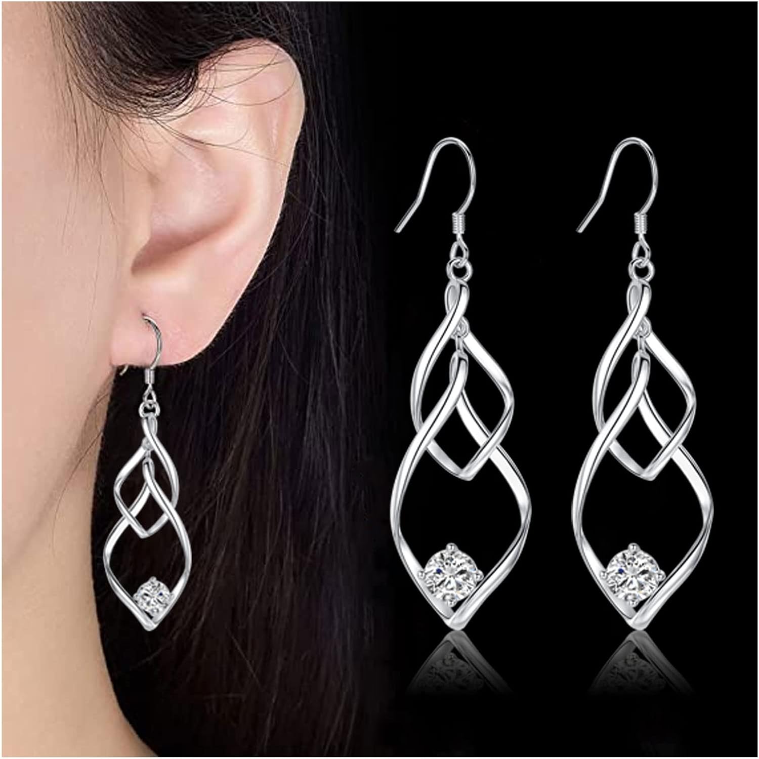 Earrings Silver 925 Gold Stud Earrings for Women Men Girls, Earrings with 5A Cubic Zirconia, Hanging Earrings – Bild 4
