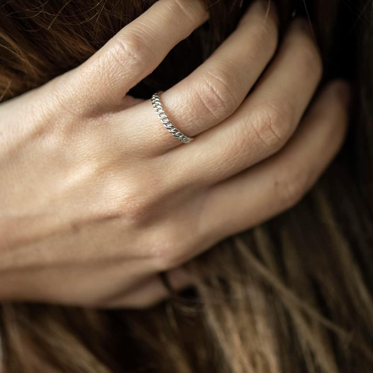 MATERIA by Matthias Wagner Ring Chain Look 925 Sterling Silver Rhodium Plated for Women Sizes 50 52 54 56 58 60 62 SR-181 – Bild 2