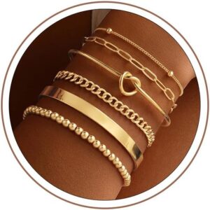 Turandoss 6/7 Piece Bracelet Women's Gold, 14K Gold-Plated Bangle Gold Set