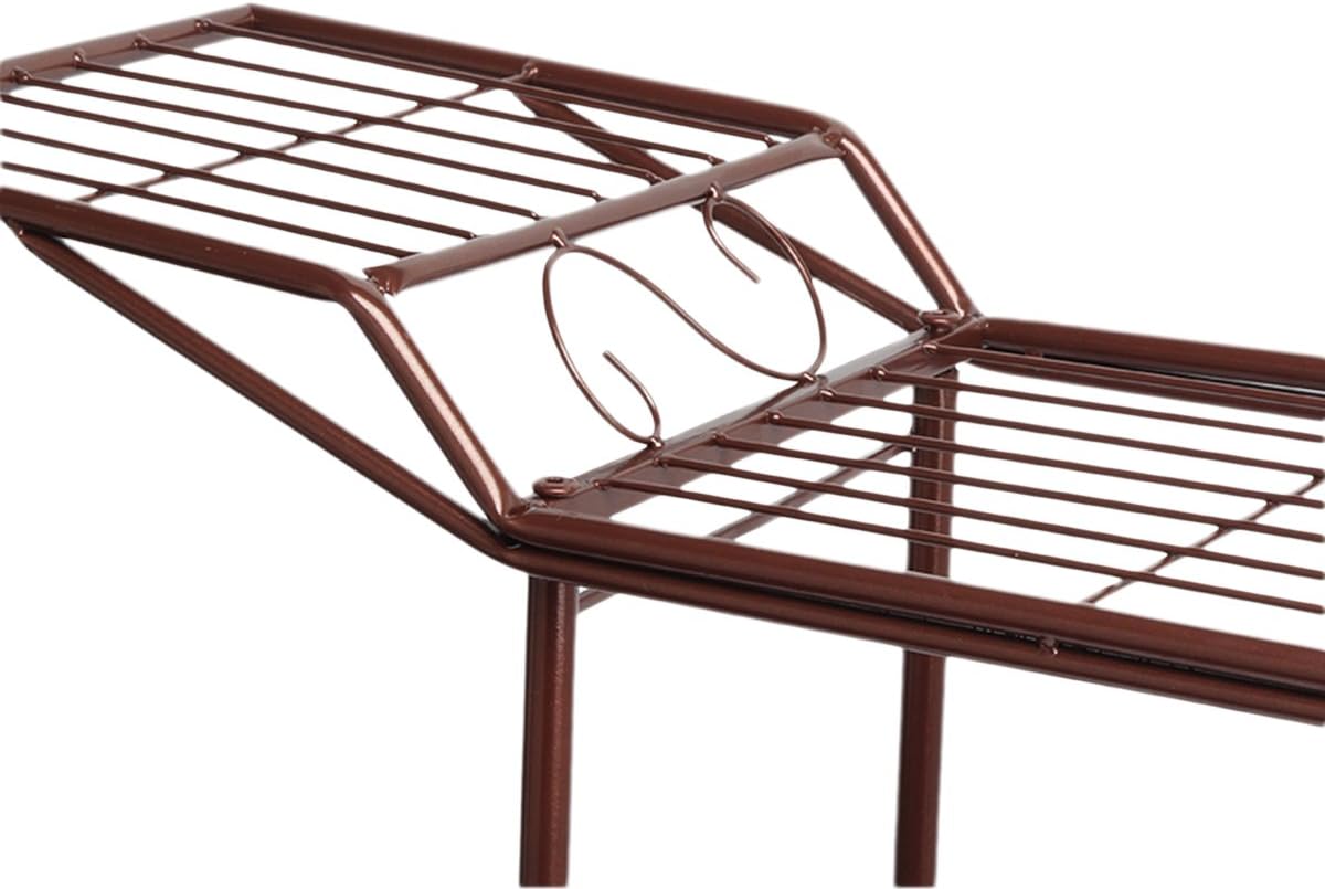 FullBerg 2-Tier Metal Flower Shelf for Plants and Hanging Basket, Four Wheel Drive Flower Stand for Indoor Balcony, Living Room, Plant Stairs, Flower Stairs, Garden Shelf, Outdoor Decoration, Antique Bronze – Bild 6