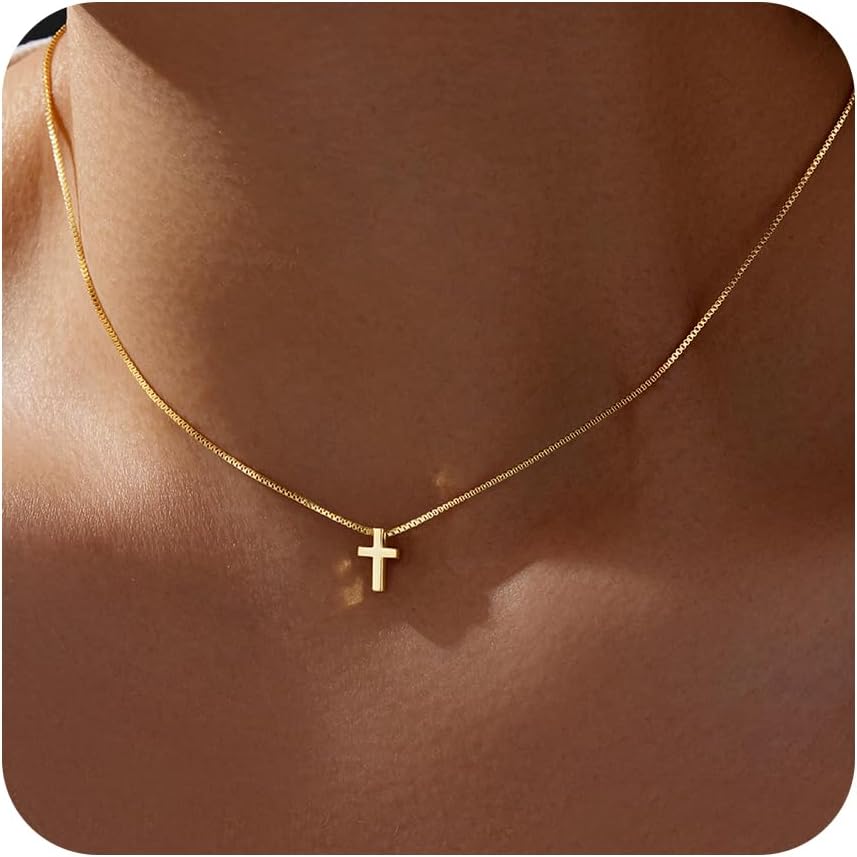 Cross Necklace for Women, 14K Rolled Gold, Delicate Sterling Silver Necklace, Small Pendant, Faith, Simple Gold Jewelry for Women and Girls, S