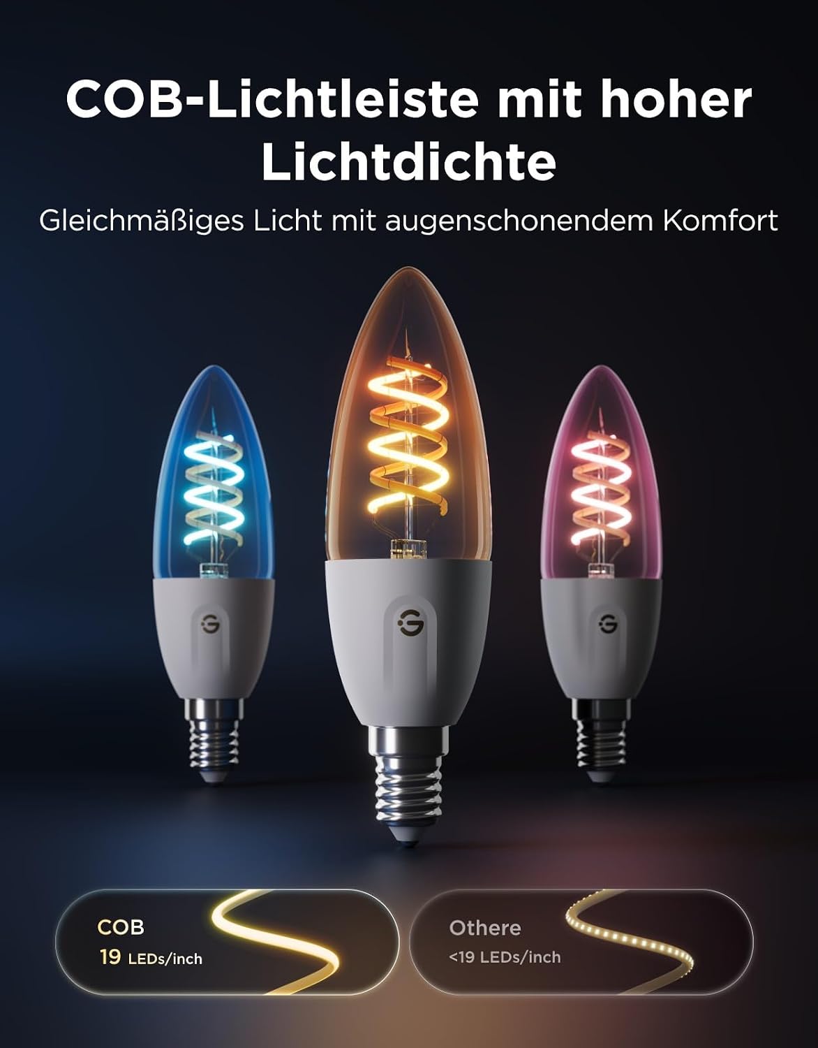 Govee 2 x Smart Edison Light Bulb E14 300LM RGBWW Dimmable Lamp B35 – Bild 4