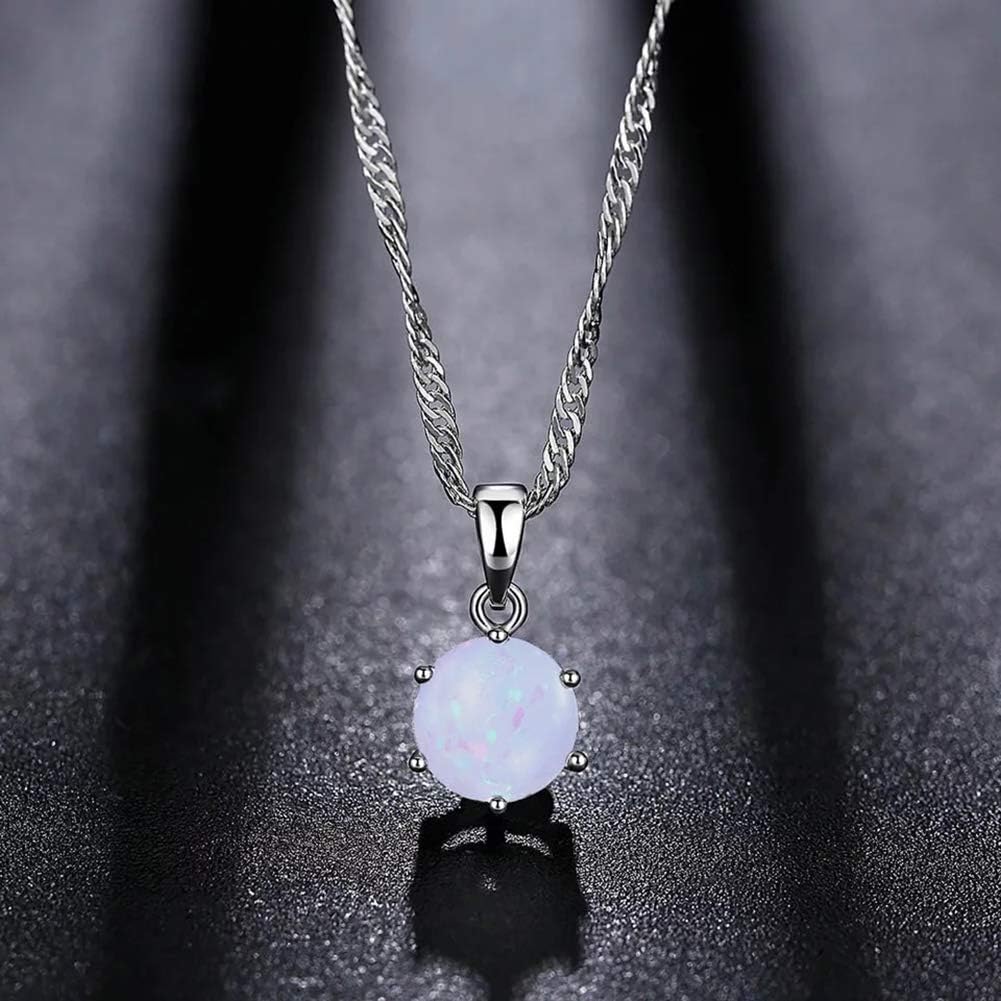 AILUOR Opal-Schmuck-Set, Sterlingsilber, künstlicher Edelstein, runder Heiligenschein, Solitär-Anhänger, Halskette und Ohrstecker-Set – Bild 2