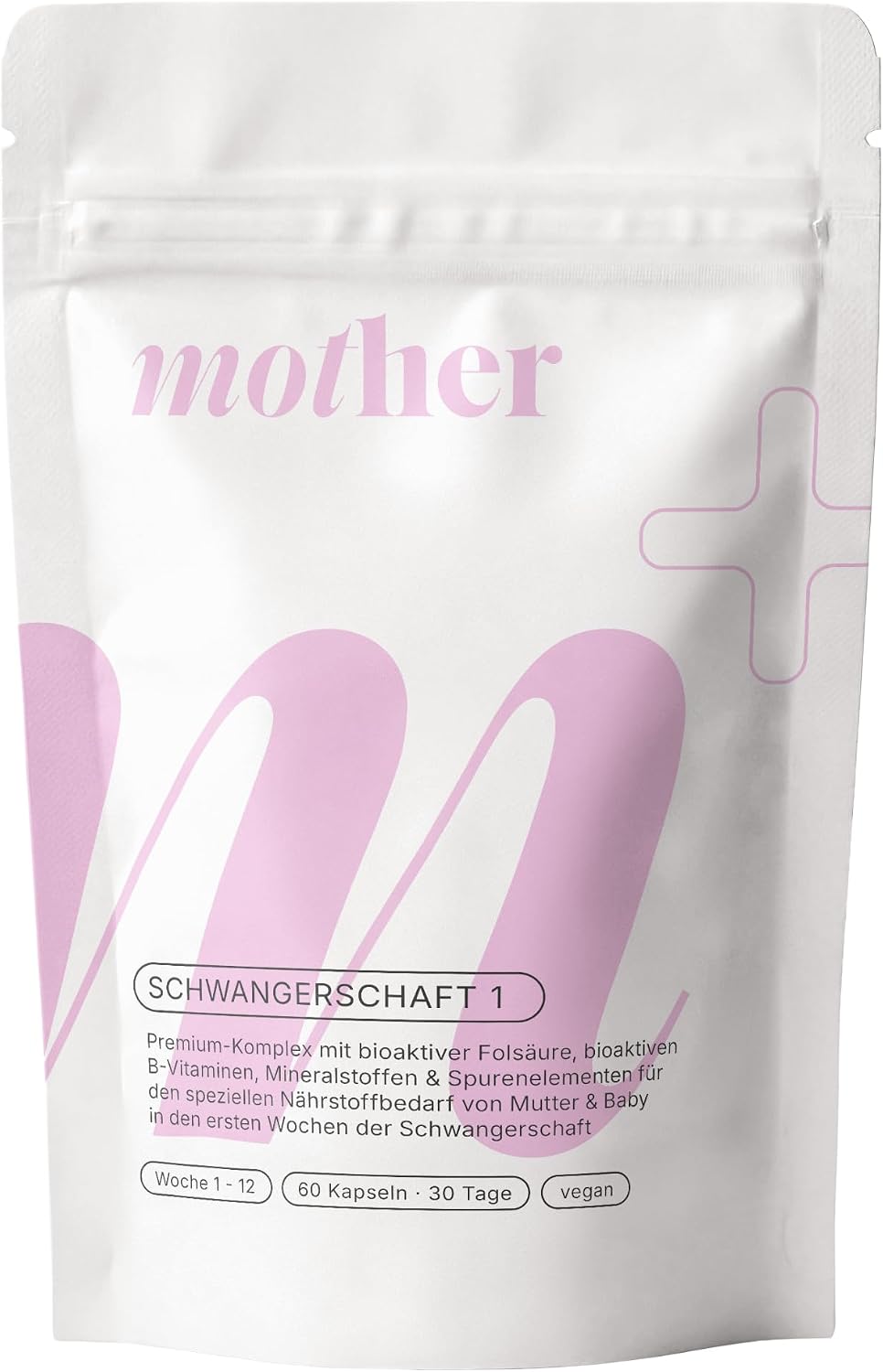 mother+ Pregnancy 1 Premium Complex - High-Quality Micronutrient Supply for Desiring Children and Early Pregnancy Week 1-12 / With Folate, Iron, Iodine & Important Vitamins / Vegan