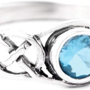 WINDALF TÂMIA Celtic Ring 6mm Blue Topaz Engagement Ring with Cubic Zirconia 925 Sterling Silver