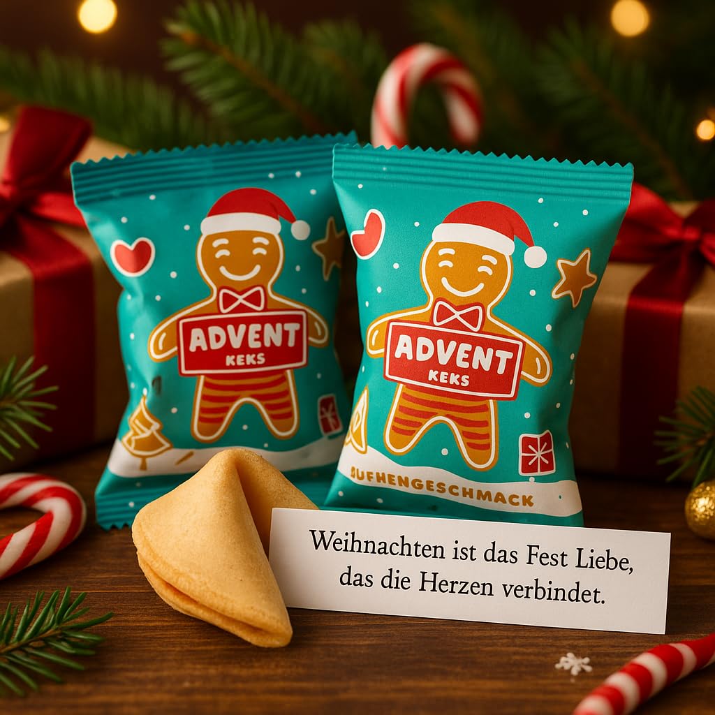 Lucky Cookies Christmas Gingerbread Man 15 Lucky Cookies in a Bag with Gingerbread Flavour in Advent and as Filling for the Advent Calendar, Santa Gift, Secret Santa Gift – Bild 5