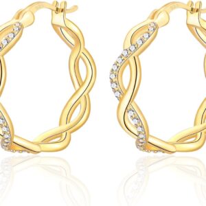 Women's Silver Hoop Earrings, 18 K Gold-Plated Hoop Earrings, Gold with AAA Zirconia