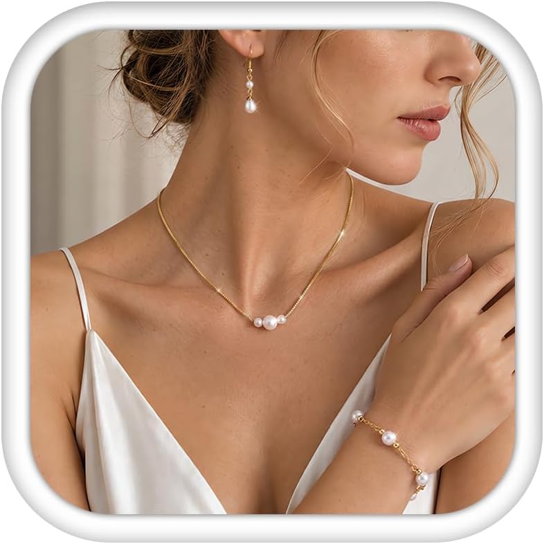 Kakonia Jewellery Set Women's Imitation Pearls Necklace Bracelets Earrings