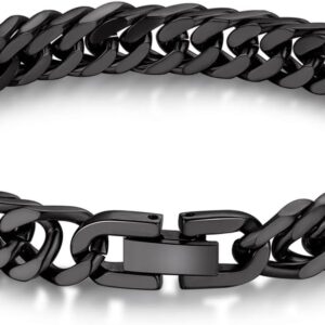 Bandmax Men's Bracelet Stainless Steel Curb Bracelet 6/8/12/17 mm Solid Cuban Link Bracelet 19/21/23 cm Heavy Curb Chain Bracelet with Folding Clasp Men's Bangle Jewellery for Birthday Father's Day