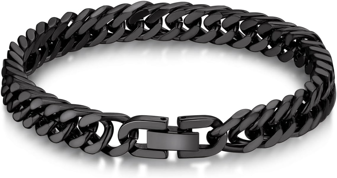 Bandmax Men's Bracelet Stainless Steel Curb Bracelet 6/8/12/17 mm Solid Cuban Link Bracelet 19/21/23 cm Heavy Curb Chain Bracelet with Folding Clasp Men's Bangle Jewellery for Birthday Father's Day
