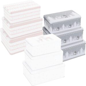 bonsport Biscuit Tins Set of 3 Rectangular Christmas Cookie Tins Pastry Tins Square Christmas Trees with Reindeer