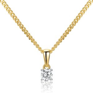 MIORE Schmuck, Kette Damen Silber 925, Kettenanhänger Weißgold/Gelbgold 9K 375 9kt mit Diamant 0.15/0.25 Ct, Echt Gold Anhänger, Gliederkette Silber, Silberkette, Damen Schmuck Handgemacht