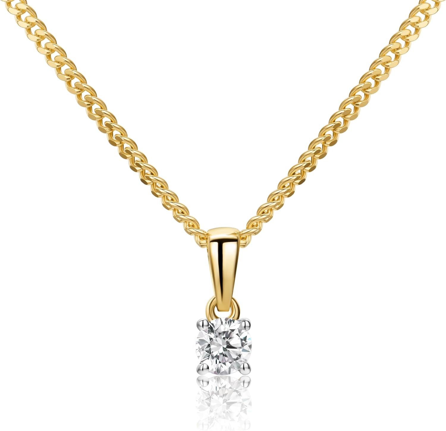 MIORE Schmuck, Kette Damen Silber 925, Kettenanhänger Weißgold/Gelbgold 9K 375 9kt mit Diamant 0.15/0.25 Ct, Echt Gold Anhänger, Gliederkette Silber, Silberkette, Damen Schmuck Handgemacht