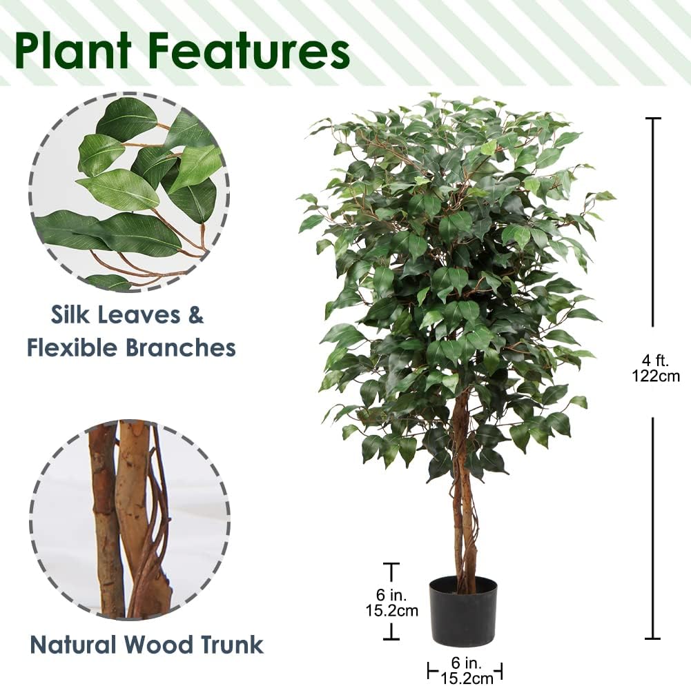 Artificial Plant Large Artificial Tree Ficus Benjamini Artificial Plant Tree with Real Wood Trunk Ideal for Interior Decoration Green – Bild 2