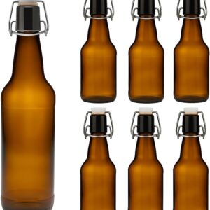 hocz 6 x Empty Swing Bottles 500 ml for Filling Brown - Small Bottles with Swing Top - 6 Clip Glass Bottles Set for Beer, Juice, Drinks, Liquor, Oil, Sauces - 6 Pieces, 500 ml, Brown