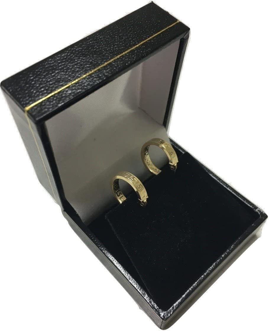PRI37A Small Greek Key Hoop Earrings Yellow Gold 18 Carat / 750 Gold Diamond-Coated (2 x 14 mm Diameter) – Bild 4