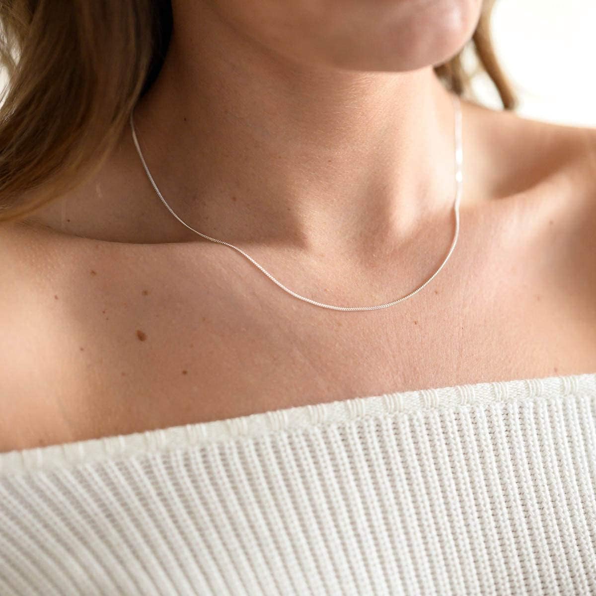 Materia #K32 Women’s Silver Necklac, Fine 925 Silver, 1 mm Curb Chain, Jewellery, 40–120 cm – Bild 4