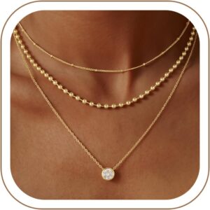 Turandoss Women's Gold Chain, 14 K Gold-Plated Layering Necklace, Women's Chain with Coin Beads Pendant, Snake Chain, Figaro Stackable Necklace Set, Birthday Gift for Girls, Women, Pack of 3