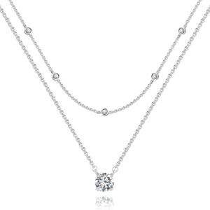 ALEXCRAFT 14K Gold/Silber Layered Ketten mit Zirkonia Halskette für Damen