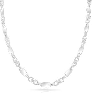bhb Plate Chain 60 cm Stainless Steel – Stainless Silver Necklace, Plate Chain/Stirrup Chain/Pea Chain for Men & Women