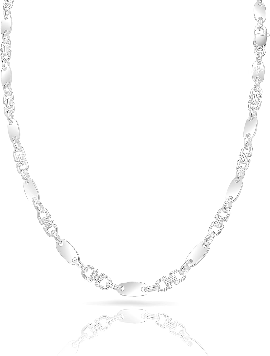 bhb Plate Chain 60 cm Stainless Steel - Stainless Silver Necklace, Plate Chain/Stirrup Chain/Pea Chain for Men & Women
