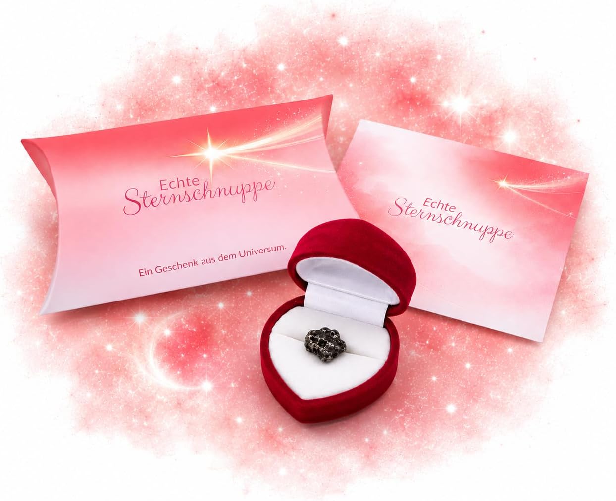 PURAJA Shooting Star in Heart Box, Real Shooting Star with Certificate, Special Gift for Birthday, Wedding, Anniversary, Meteorite as a Lucky Charm