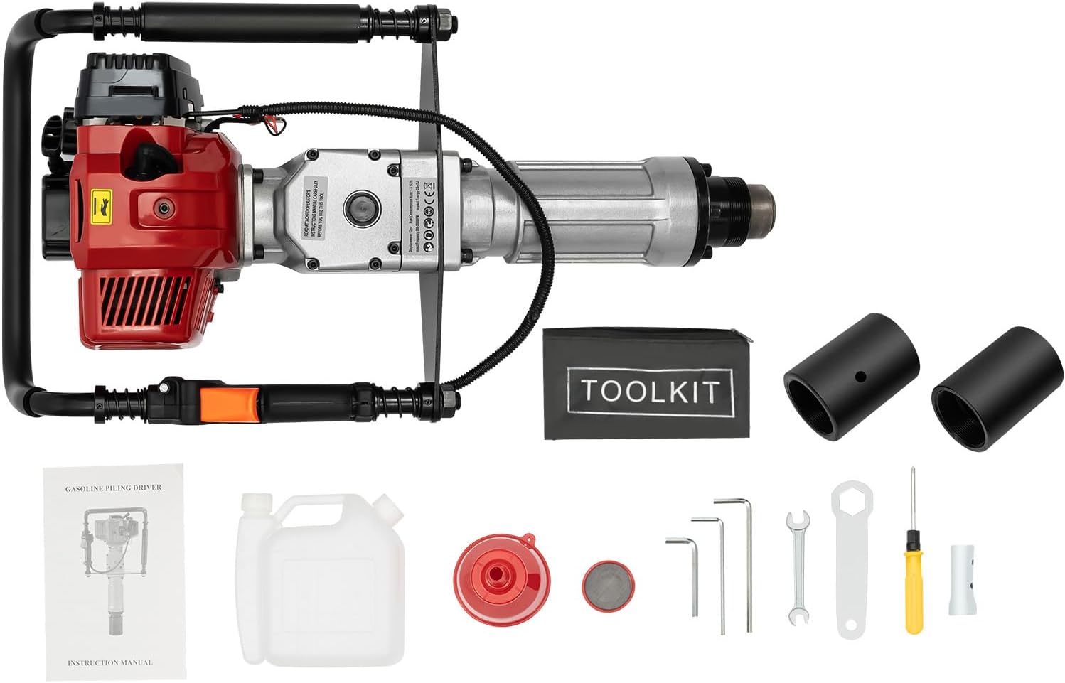 52CC 2-Stroke Petrol Stake Drive, 1900 W 45J Aluminium Portable Single Cylinder Professional Post Driver Hand Ram Fence Post Ram Earth Hole Drill with 55 mm 70 mm Sleeve for Fence Construction – Bild 3