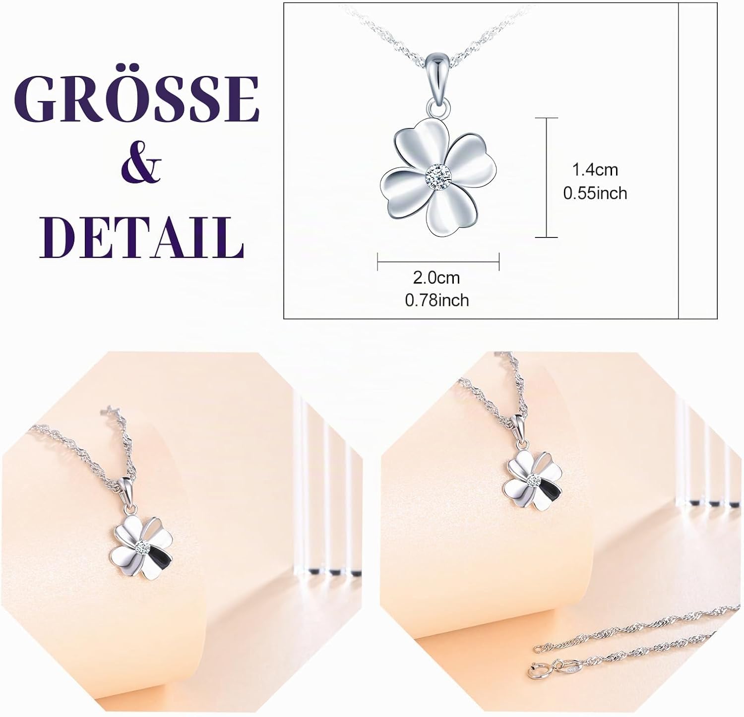 Women's Necklace with Lucky Charm Clover Chain Four Leaf Pendant Made of 925 Silver Necklace for Women Valentine's Day Mother's Day – Bild 2