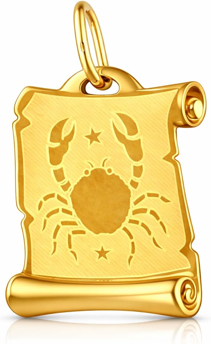 Rodium - Gold Pendant with Zodiac Sign 14K Gold/585 Fineness Charms for Necklace or Chain Bracelet Ideal Gifts Chain Pendant for Gold Jewellery