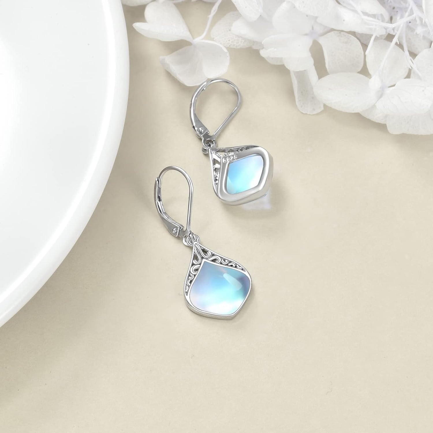 Moonstone Earrings Sterling Silver Filigree Irish Celtic Teardrop Moonstone Drop Earrings Jewellery Gifts for Women – Bild 4