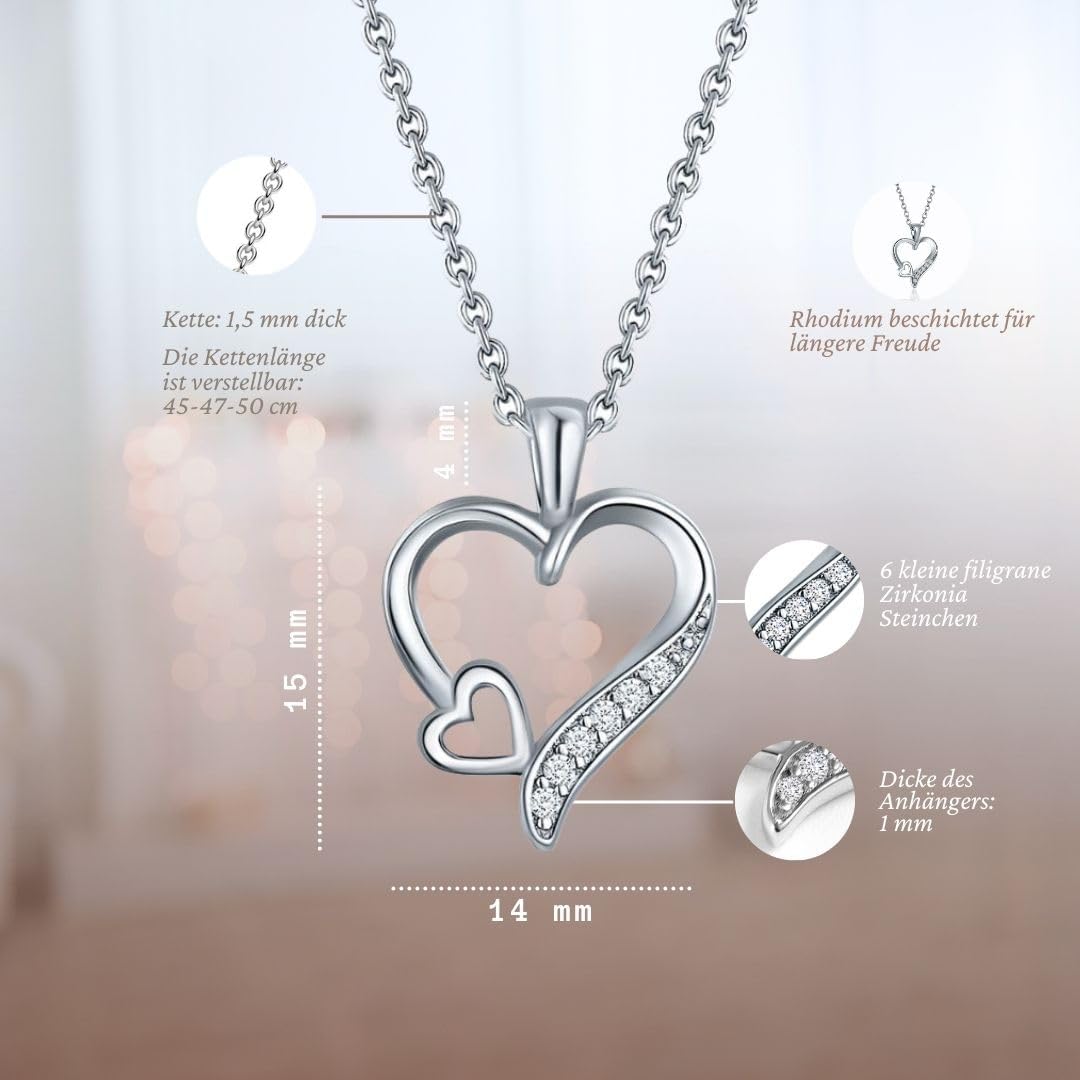 Heart Necklace 925 Silver / Gold Plated Necklace Women's "I Love You" Chain Silver Chain Heart Pendant Heart Jewellery Gifts for Women Girlfriend Her Birthday Wedding Anniversary Love Gift – Bild 4