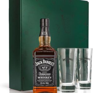 Sipply 3-Piece Gift Set with 2 Long Drink Glasses and 1 Bottle Jack Daniels 0.7 L 40.0% Vol. | with Gift Packaging: Green | Gift for Women Men Mum Dad Girlfriend for Christmas Easter