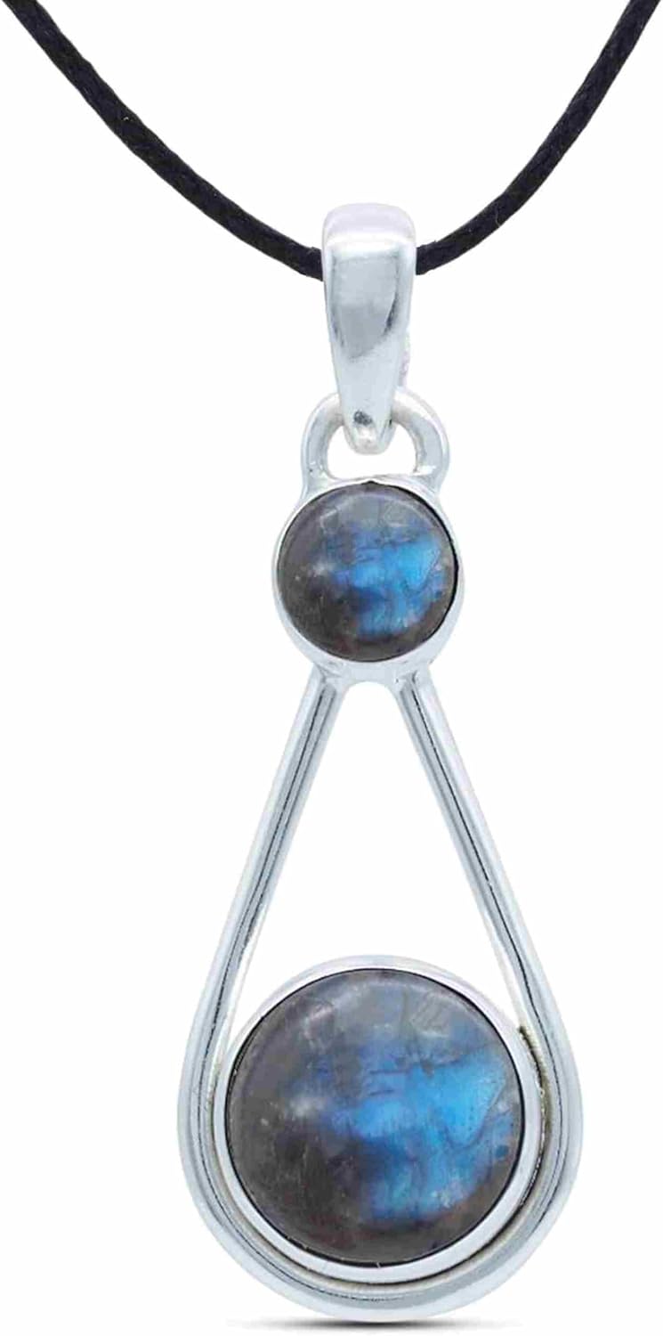 mantraroma Edelstein Kettenanhänger an Band Silber 925 echt für Damen
