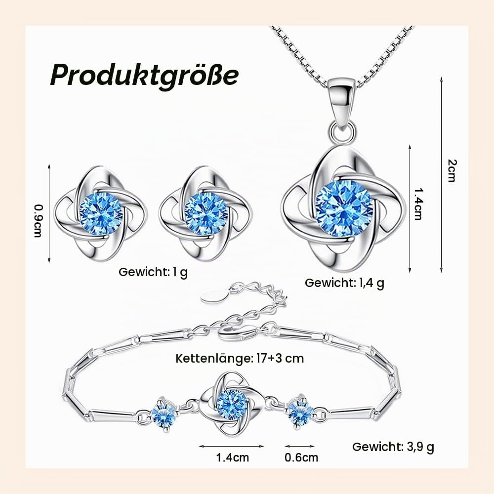 Jewellery Set Women's Silver, 925 Sterling Silver Clover Necklace Stud Earrings Bracelet Set with Cubic Zirconia Clover Jewellery Sets Gift for Girls Women – Bild 5