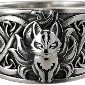 Stainless Steel Nine-Tailed Fox Men's Rings Rock Hip-Hop Retro Punk Vintage Finger Ring Trendy Viking Celtic Fox Animal Knot Jewellery Gift