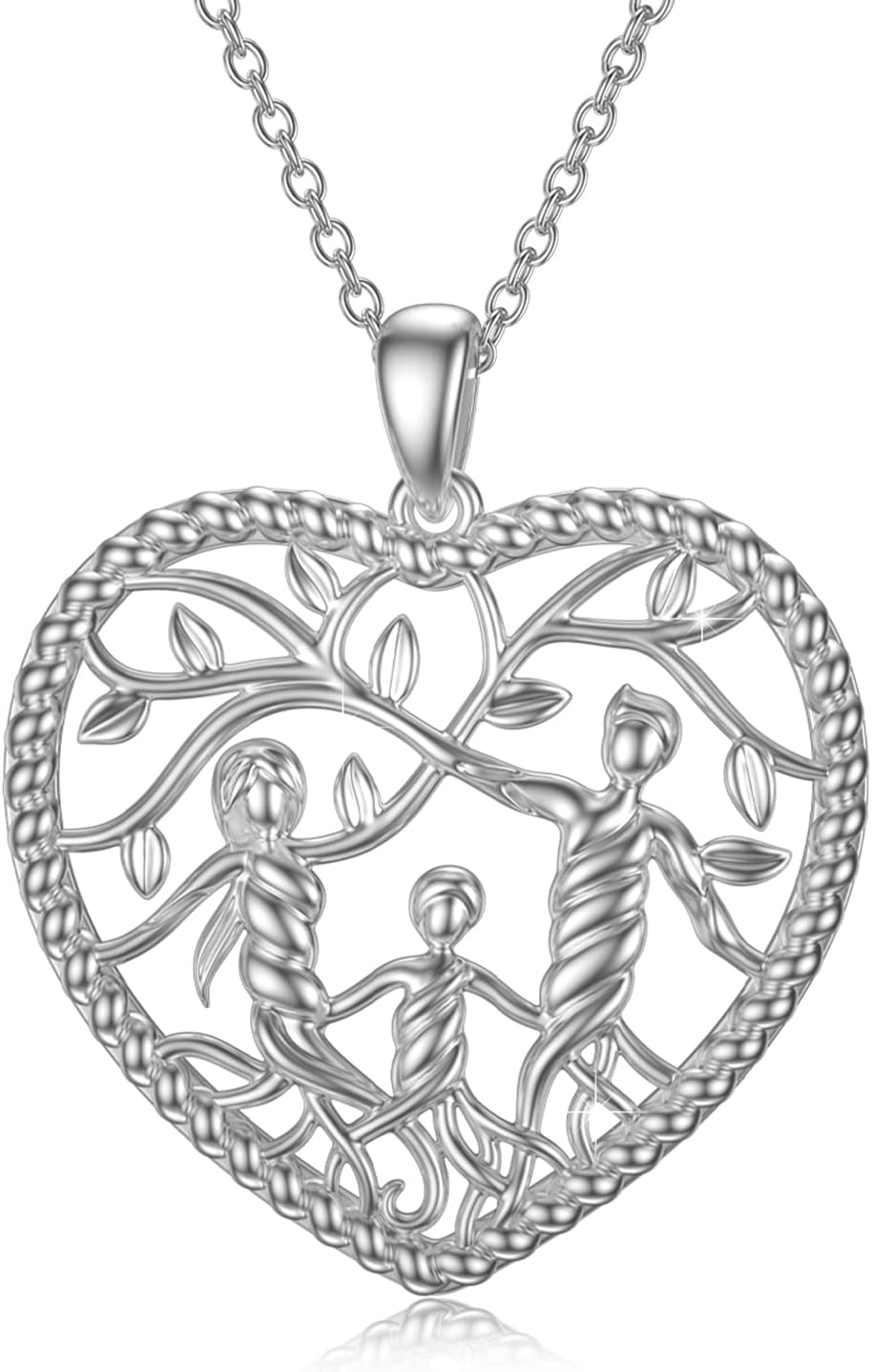 Women's Tree of Life Necklace 925 Sterling Silver Mother Children Daughter Son Tree of Life Family Heart Pendant Jewellery Gifts for Mum Girls